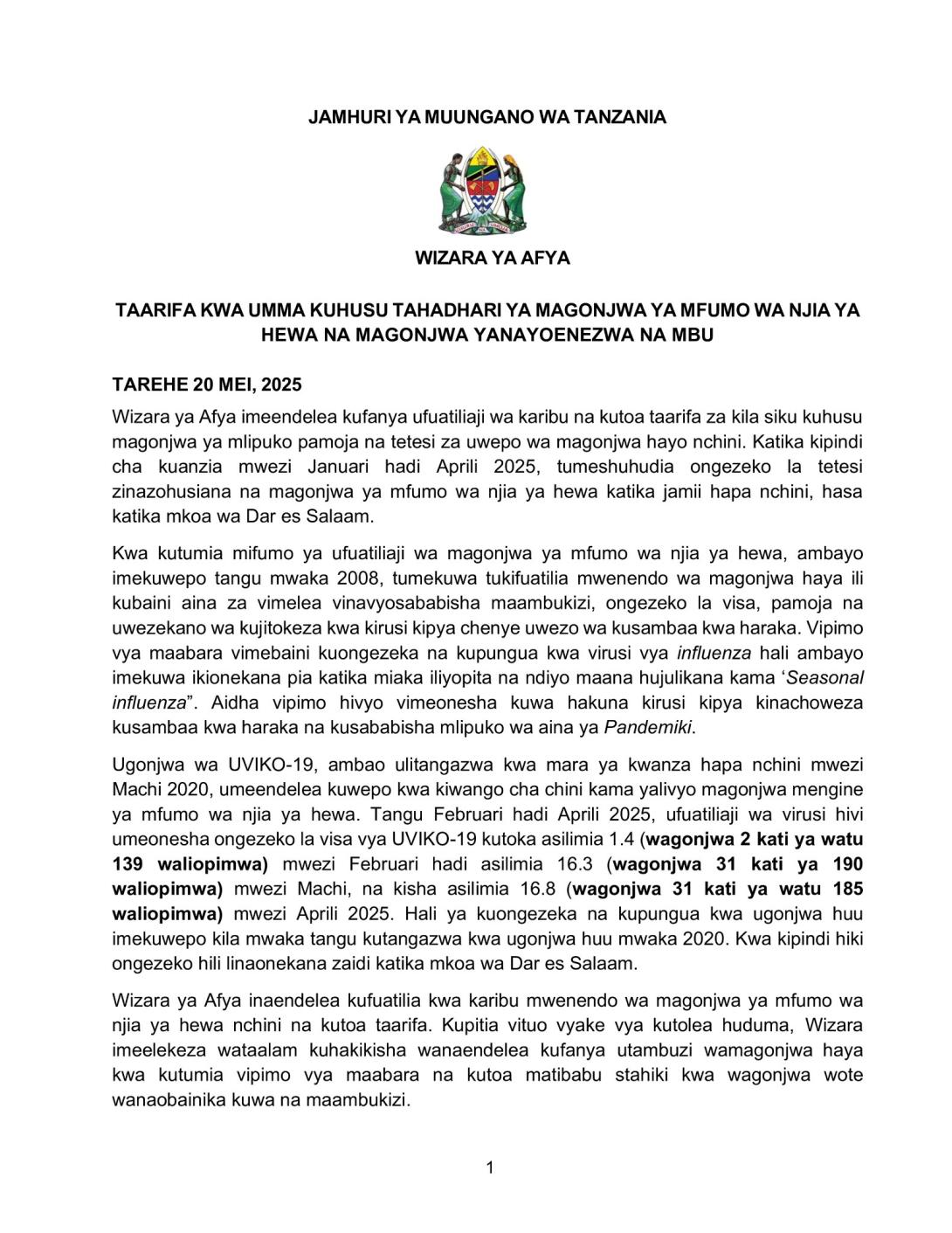 Press release from MoH